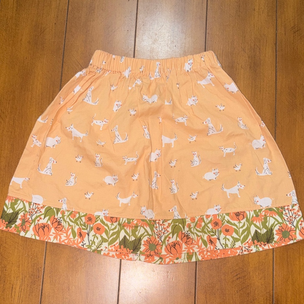 Shabby Chic Peach Skirt with White Cat Print and Floral Border